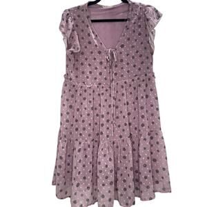 Altar’d State Purple Polka Dot Tiered A-Line Dress - Medium